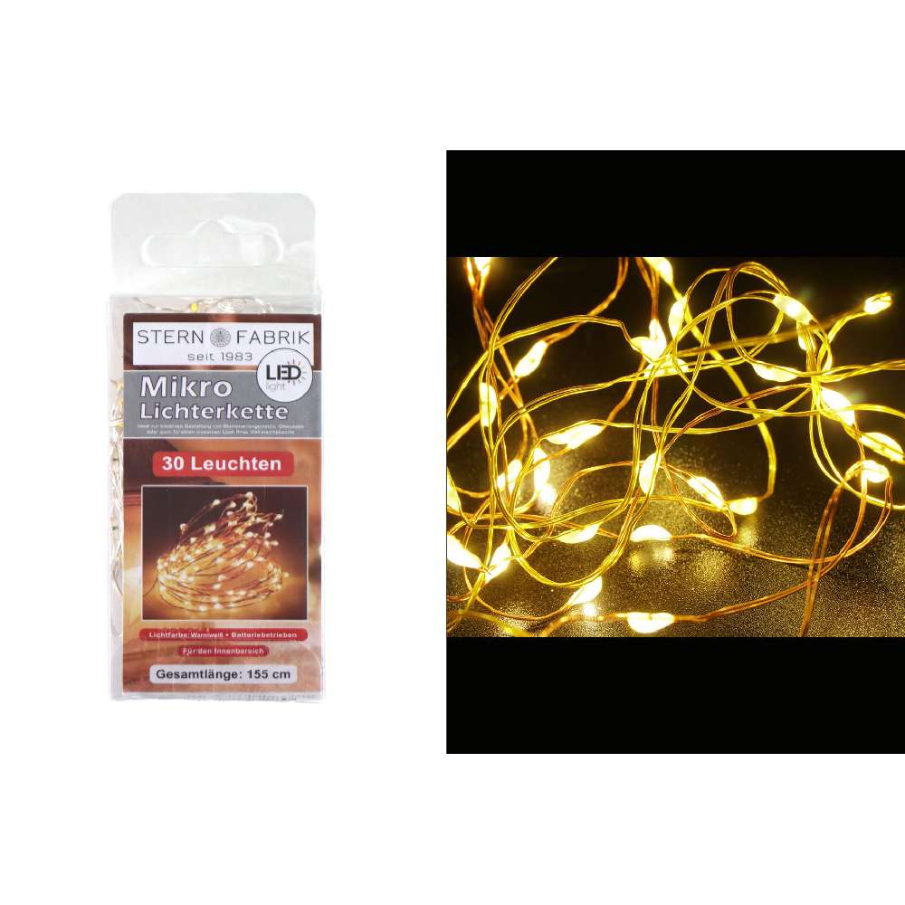 Lichterkette Basics LED Mikro Gold u. Kupfer Draht, 30er