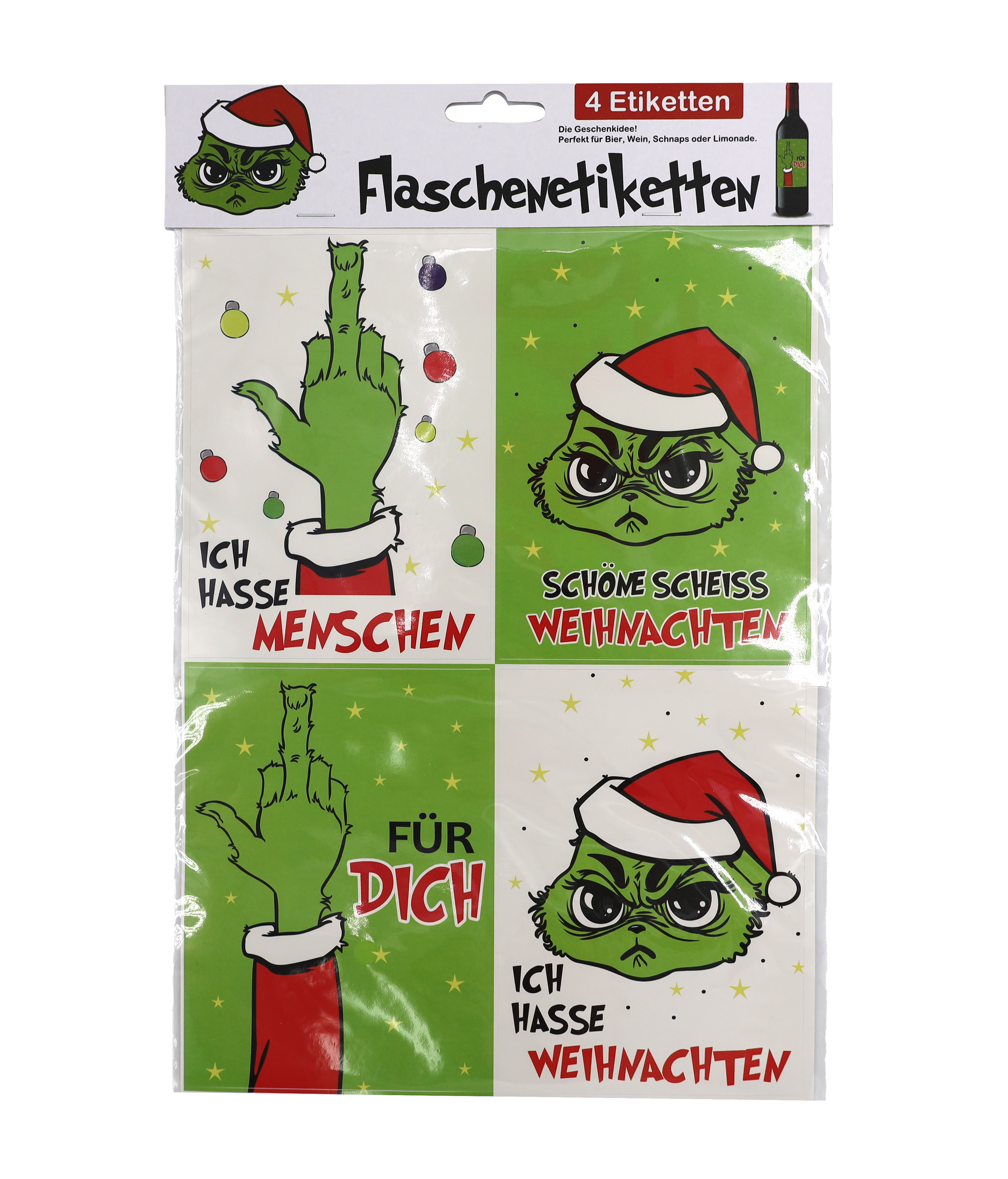 Weihnachtsaufkleber Flaschensticker "Festtags-Muffel", 29x20cm, 4er Set