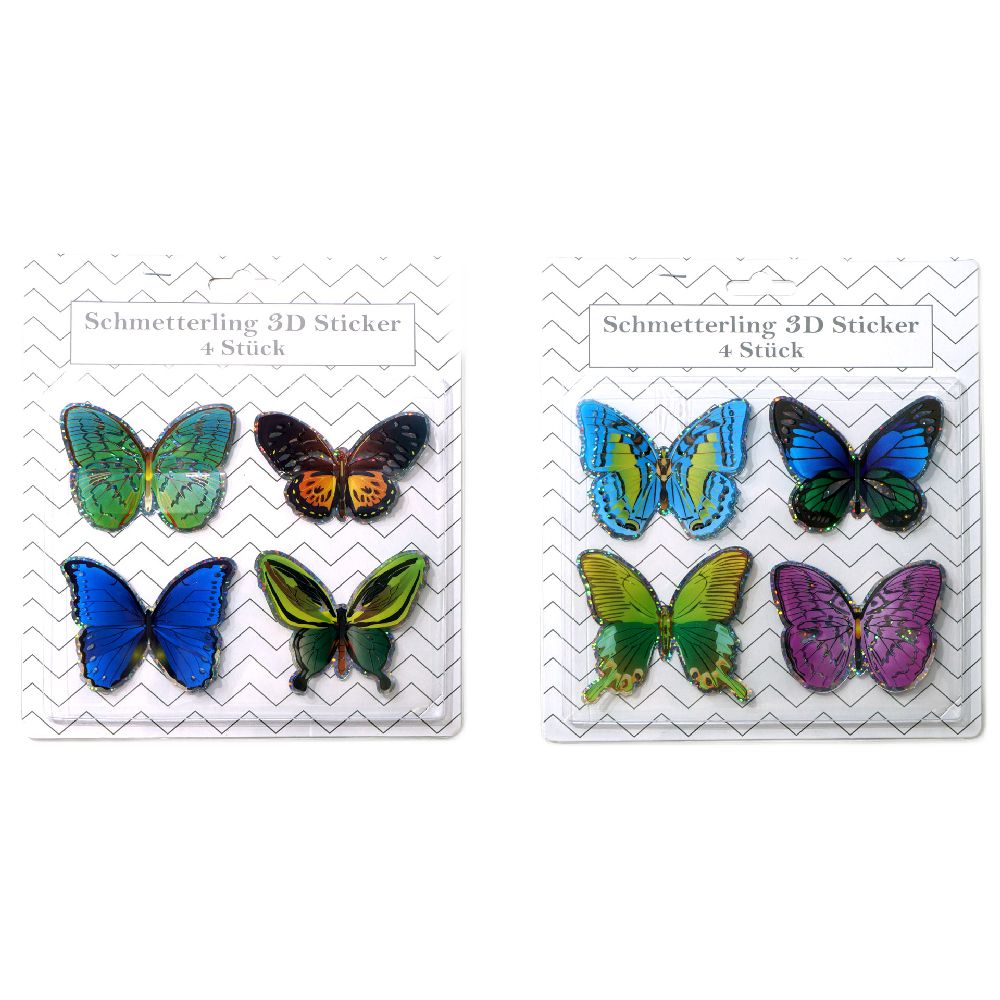 Schmetterling 3D Sticker, 4 Stück, 4 Designs, 2