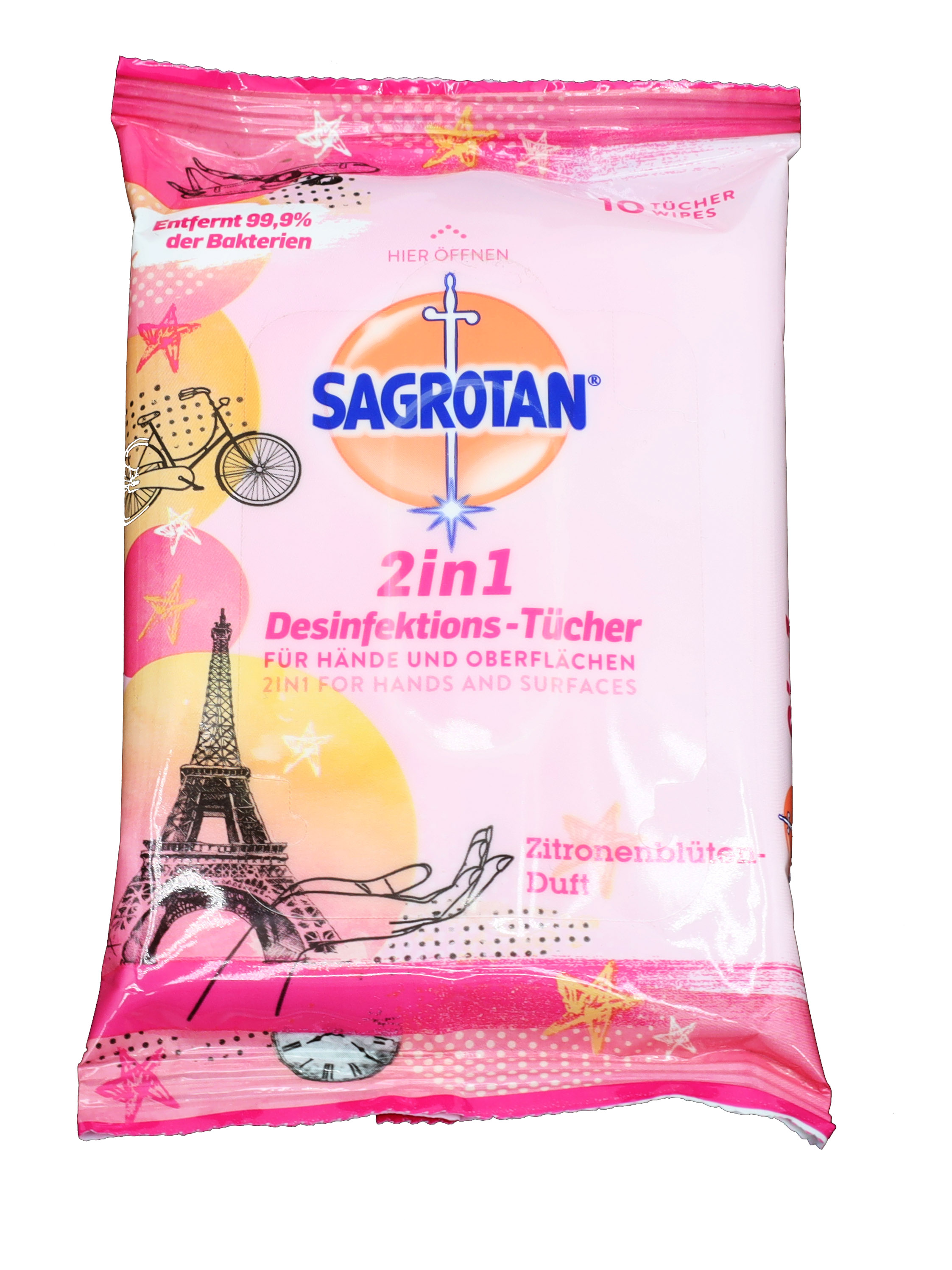 Sagrotan 2in1 Desinfektions-Tücher 10Stück Zitronenblüten-Duft