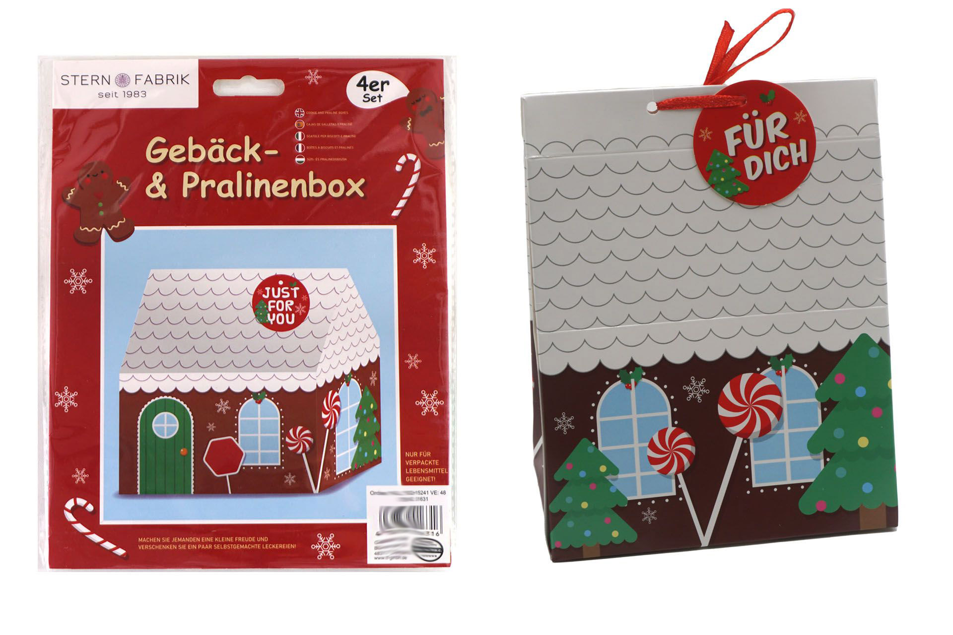 Gebäck- & Pralinenbox "Weihnachtshaus", 4er Set