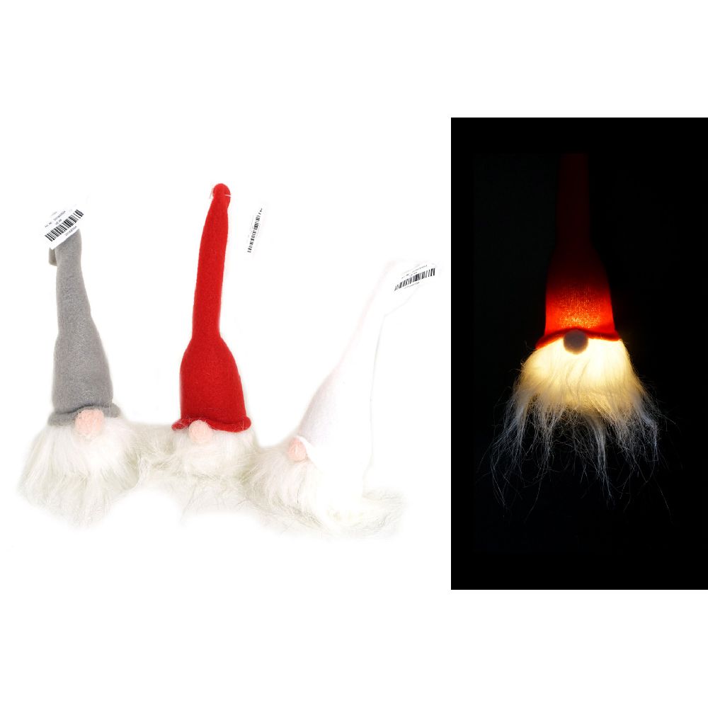 Weihnachtswichtel mit LED-Bart, warmweiß, 25cm, 3 Farben