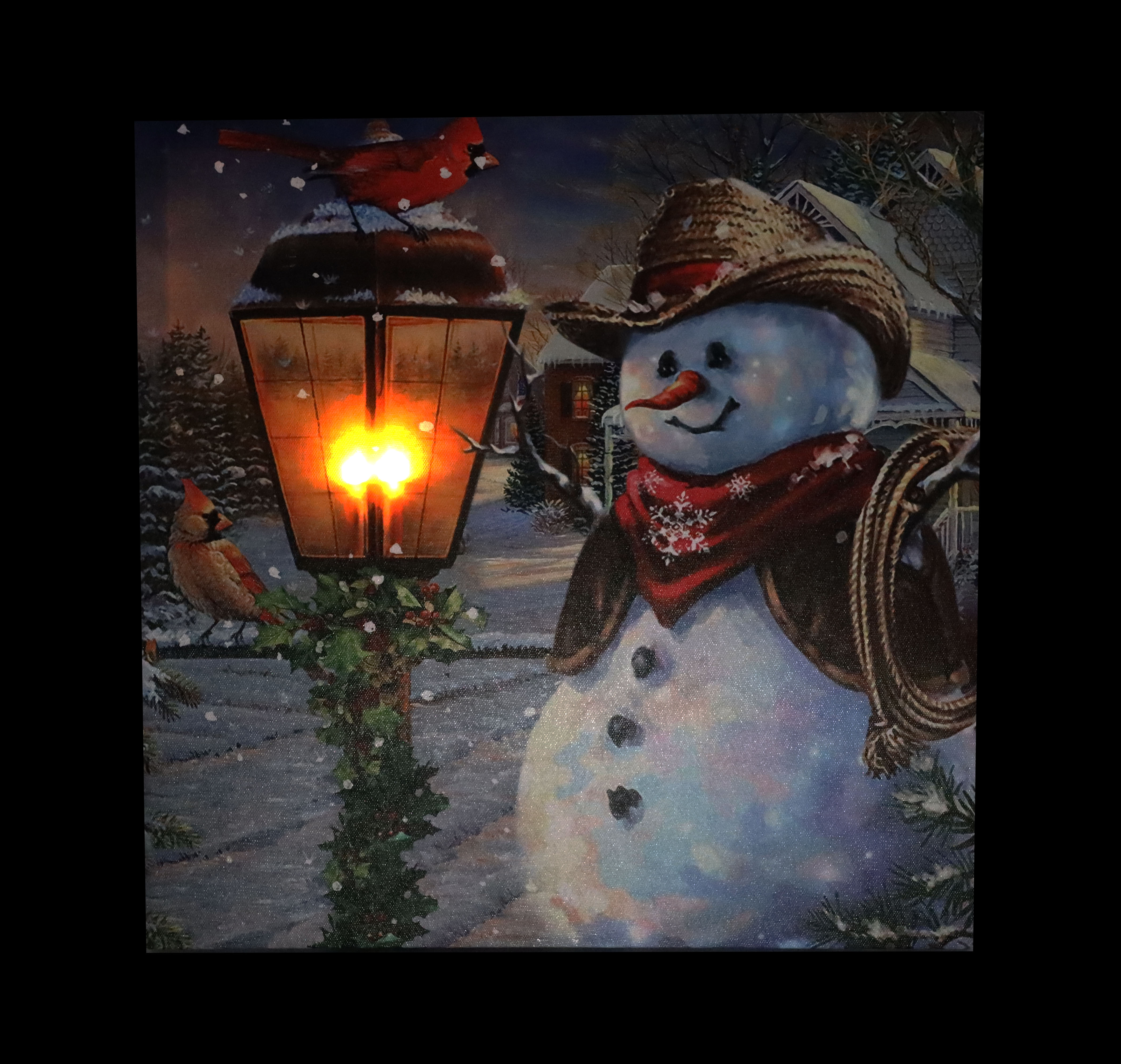 Wandbild Schneemann mit LED 40x40 cm