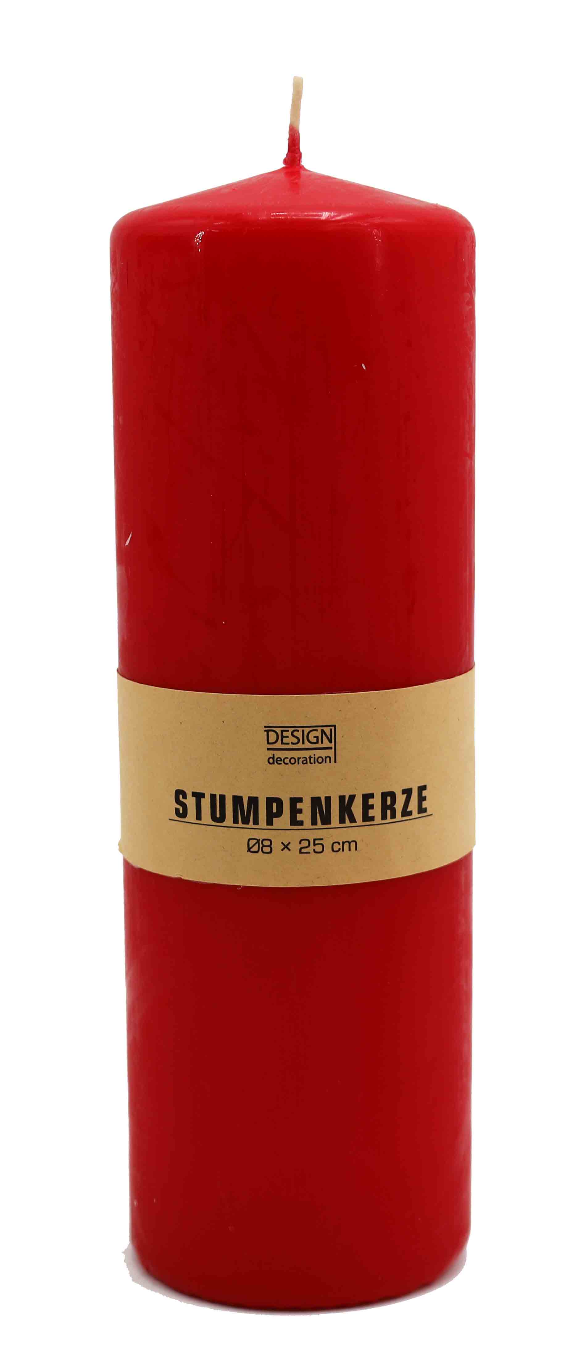 Stumpenkerze XL Ø 8x25 cm rot