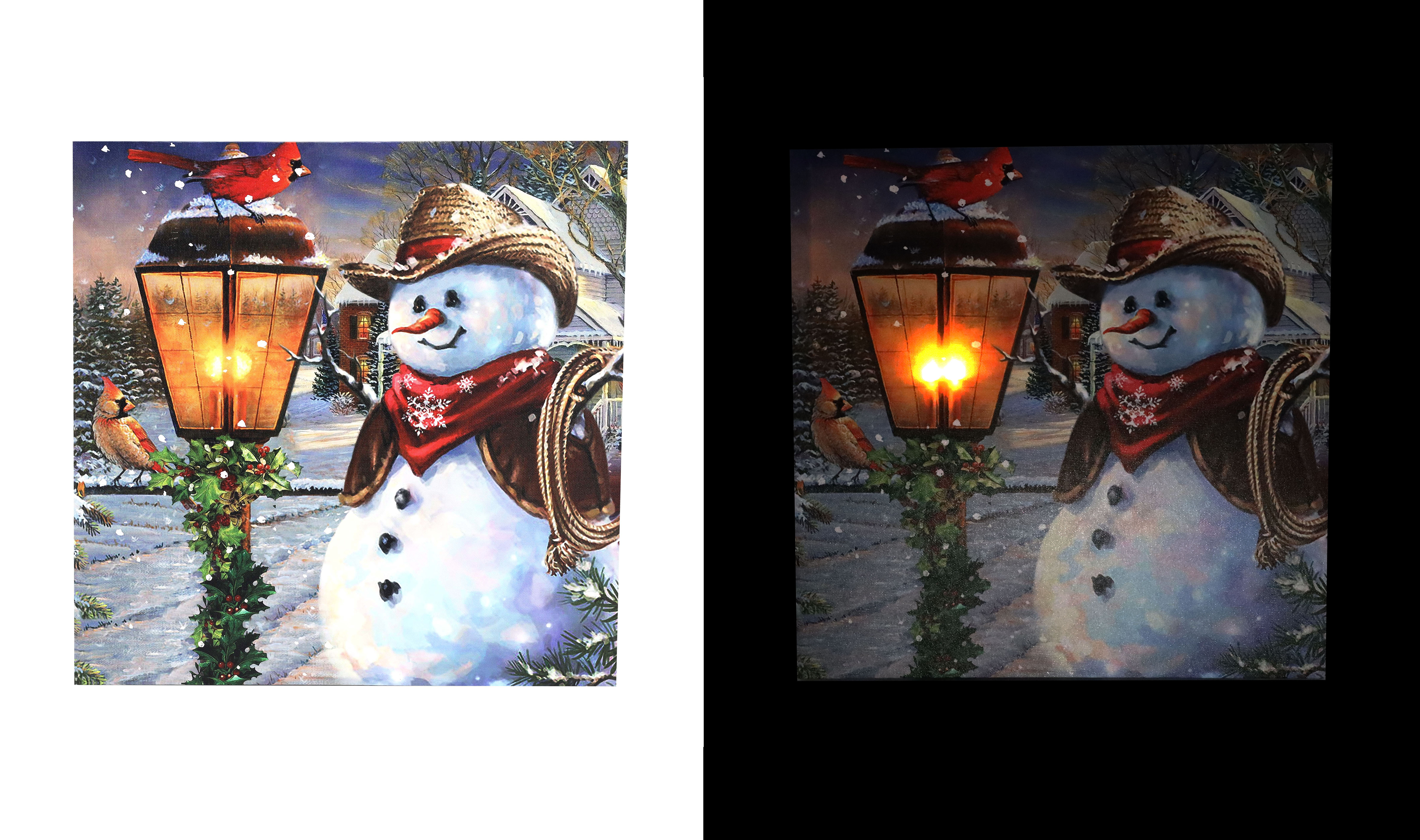 Wandbild Schneemann mit LED 40x40 cm