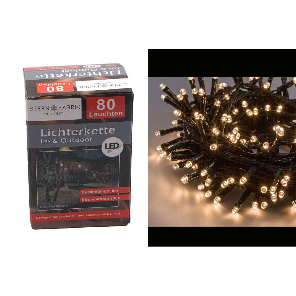 Lichterkette Basic LED 80er, warmweiß, In- & Outdoor, IP44