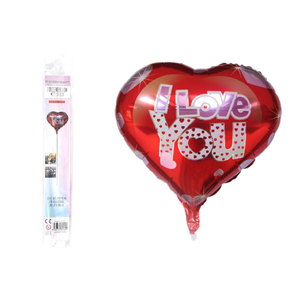 Folienballon Sortiment Refill für Display "I LOVE YOU" mit Stick, 35cm