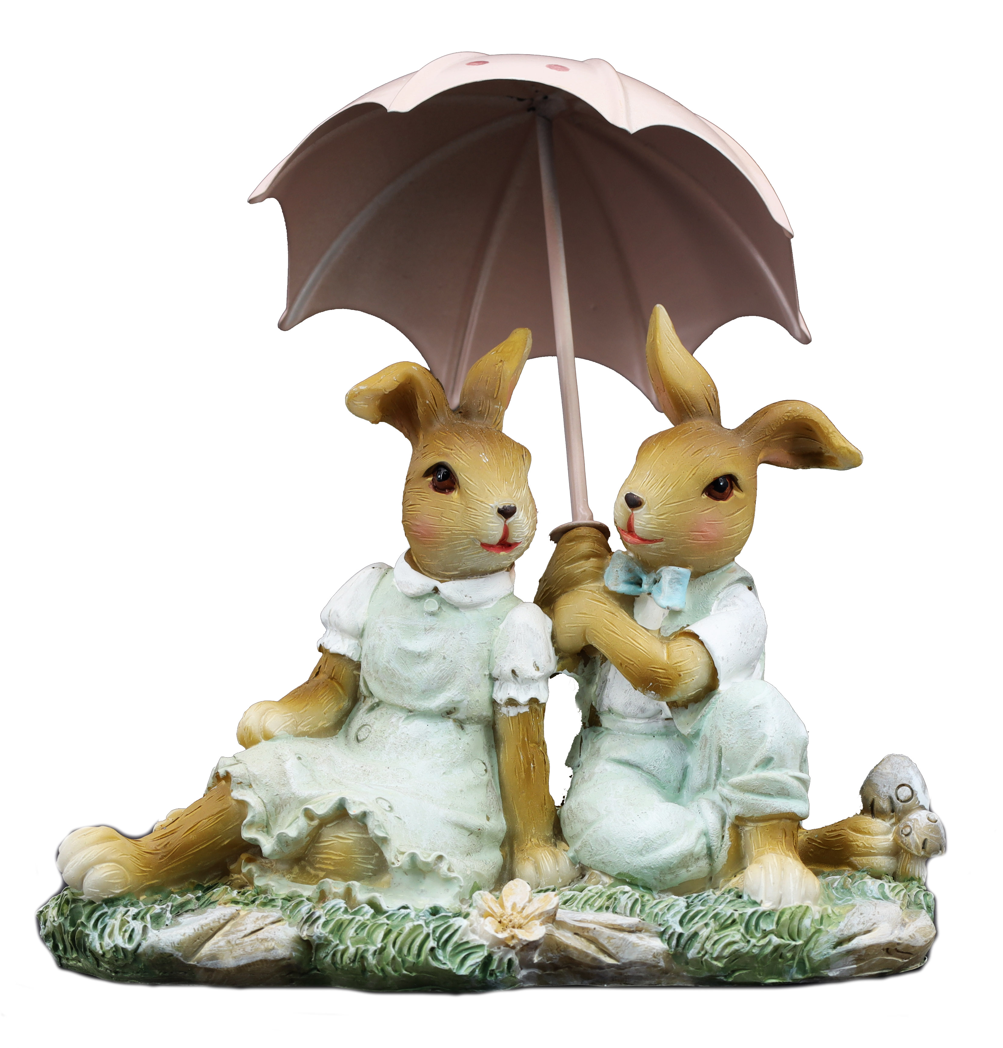 Hasenpaar mit Schirm sitzend 14x11cm