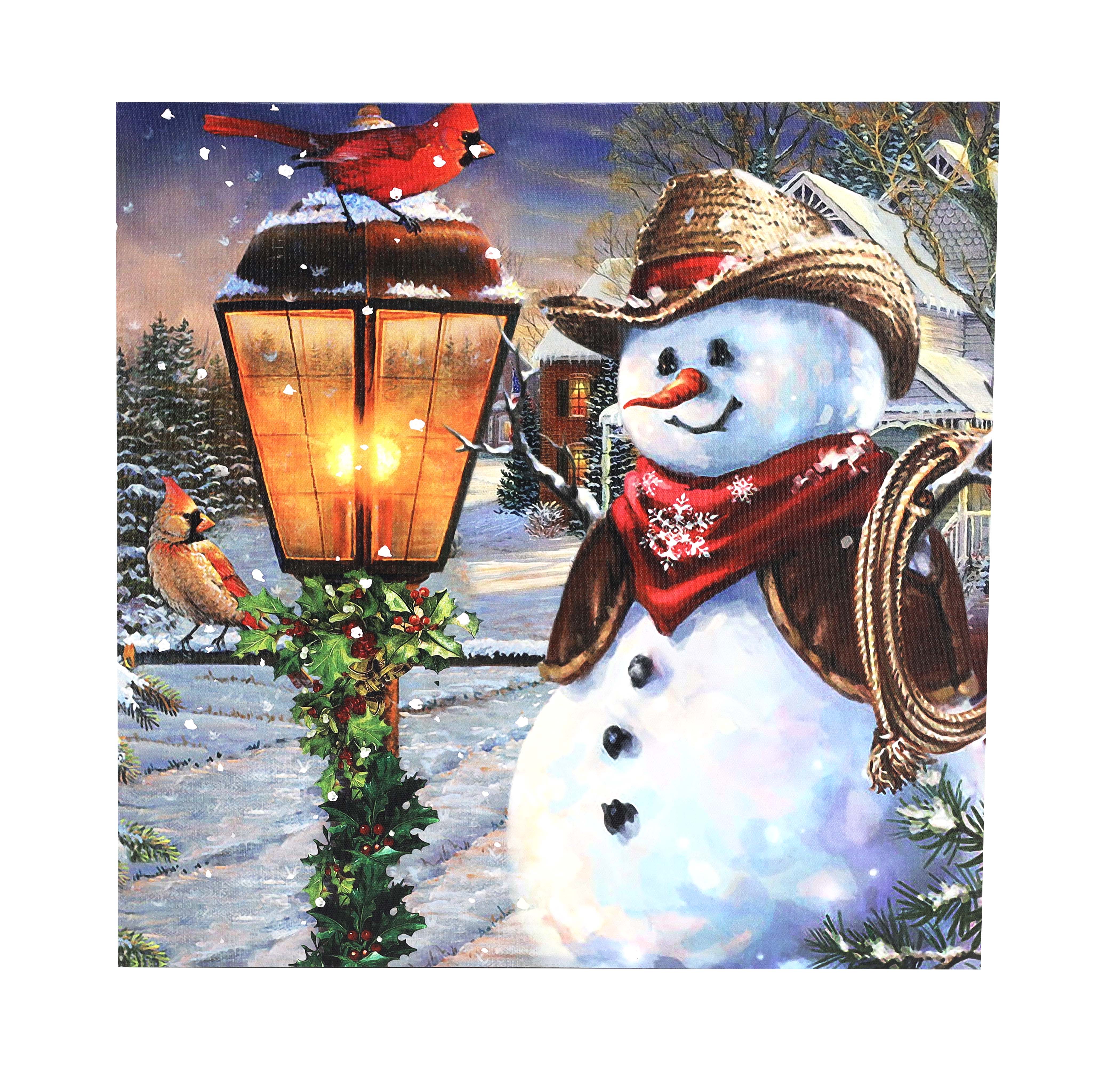 Wandbild Schneemann mit LED 40x40 cm