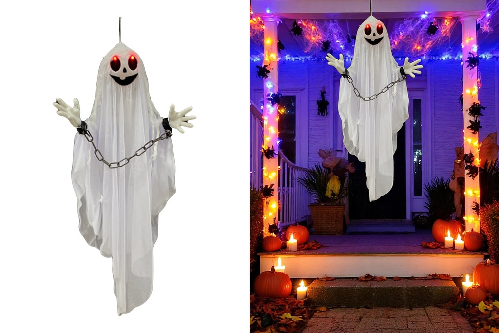 Deko Halloween lustiger Geist "Ghost with Chains", zum hängen, 55x10x90cm