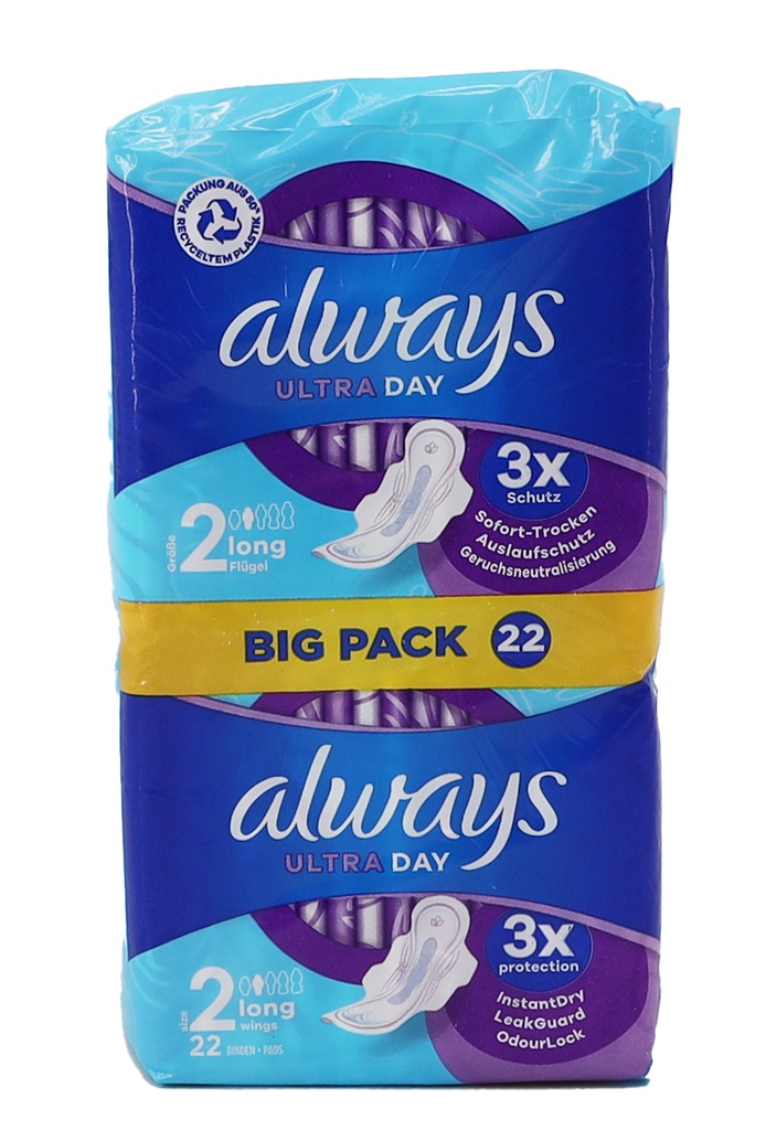 Always Ultra Damenbinden Long mit Flügeln BigPack, 22 Stück