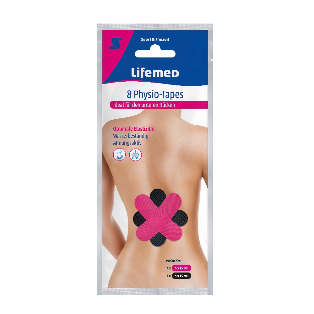 Lifemed Physio-Tapes "Unterer Rücken" 8er , 50 cm x 5 cm, farbig sortiert