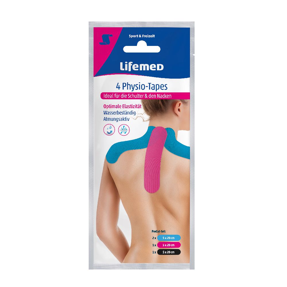 Lifemed Physio-Tapes "Nacken & Schulter" 4er , 20 cm x 5 cm, farbig sortiert