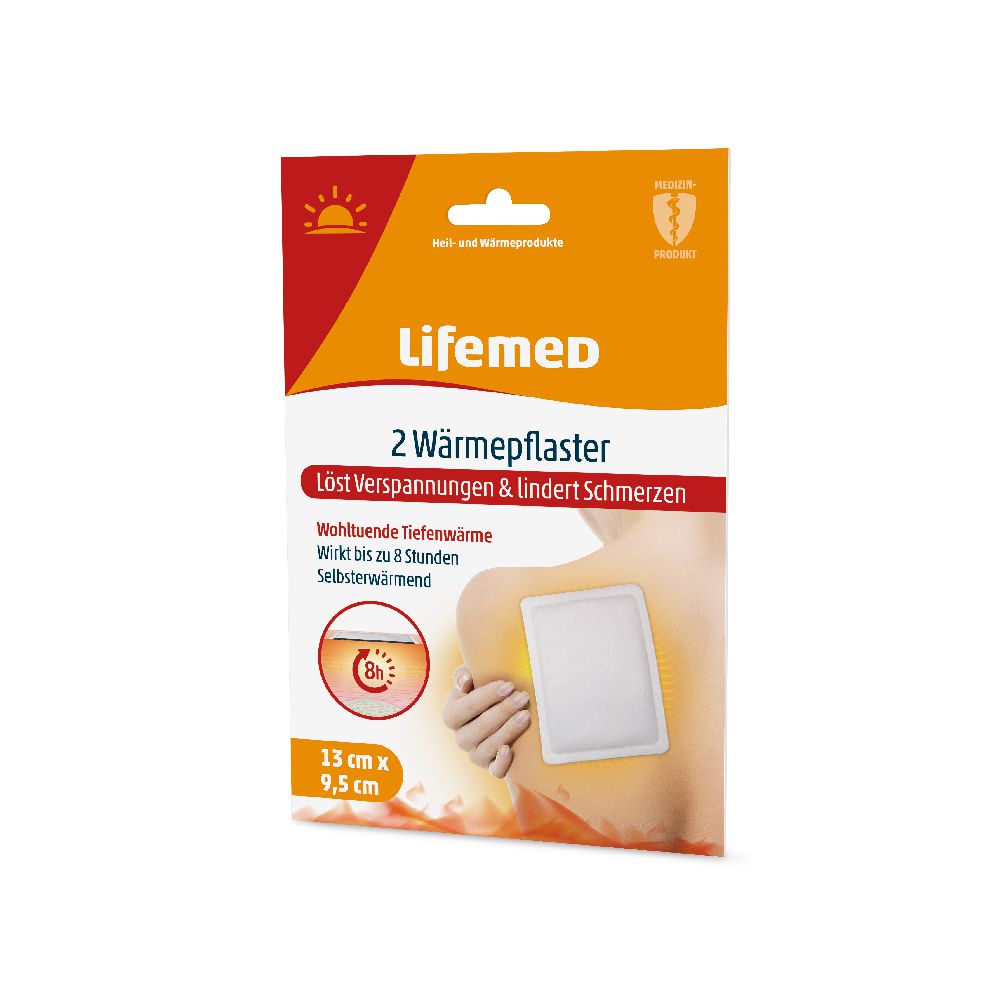 Lifemed 2er Wärmepflaster 9,5 cm x 13 cm weiss.