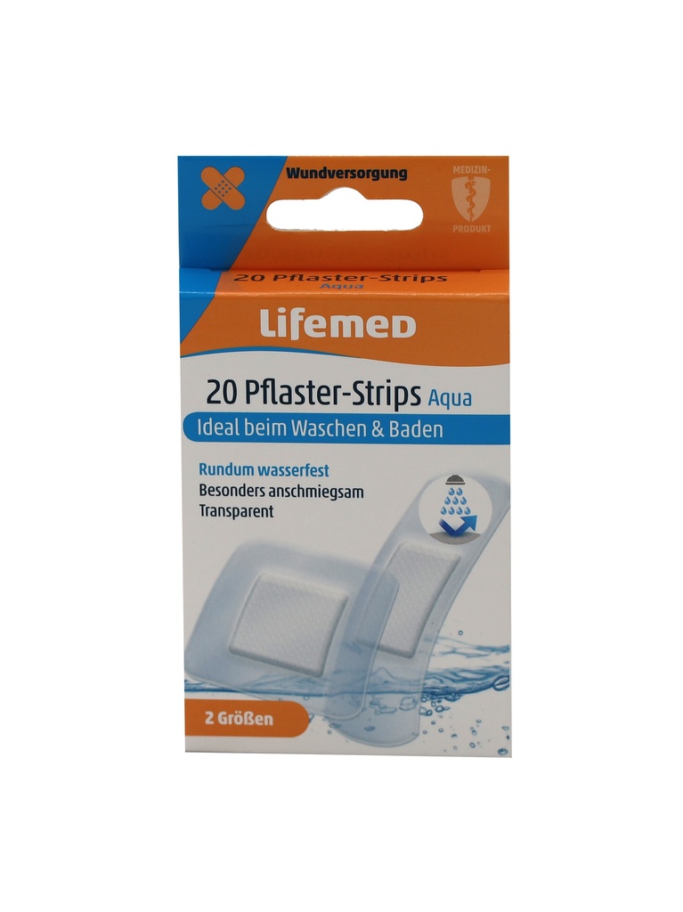 20 Stück "Lifemed" Pflaster-Strips transparent "Aqua"