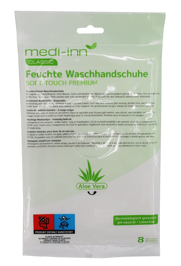"Medi-Inn®" feuchte Waschhandschuhe "Premium" 23 cm x 14,5 cm x 0,1 cm weiss
