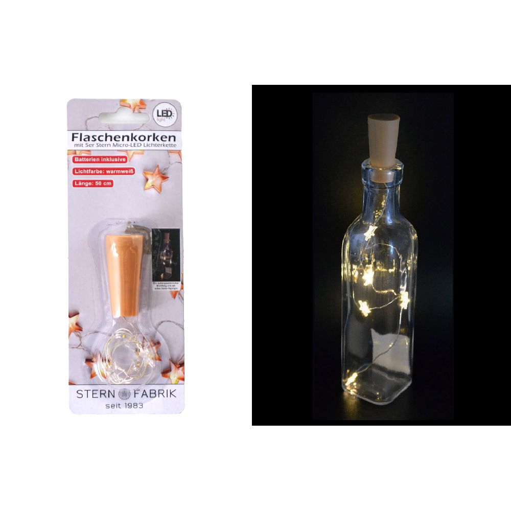 LED Flaschenkorken Kunststoff mit 5er Stern Mikro-LED-Lichterkette, 50cm 
