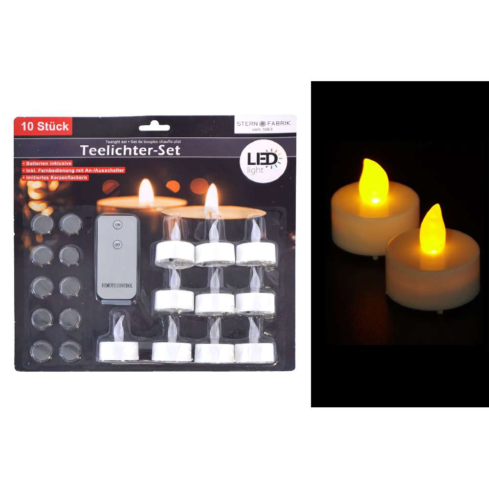 LED Teelichter 10er Set mit Batterie mit Fernbedienung