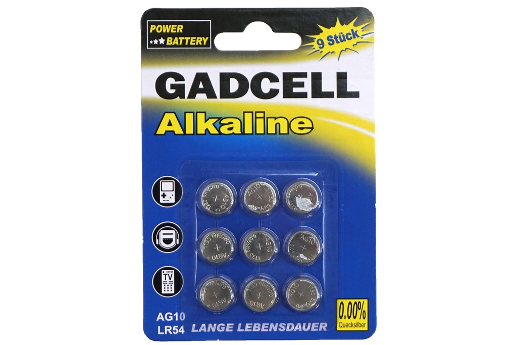 Knopfzelle Alkaline AG10 LR54 9er