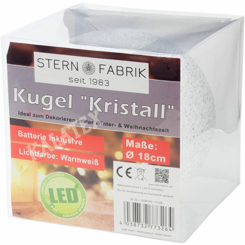 Kugel ''Kristall'' 1LED 18cm 