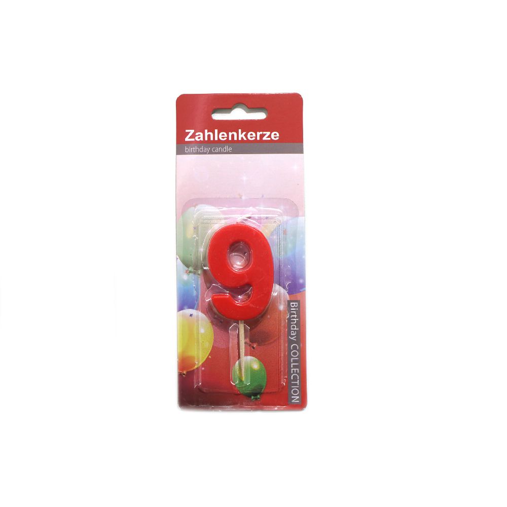 Geburtstagskerze Ziffer - 9 , auf Holzstick 8cm