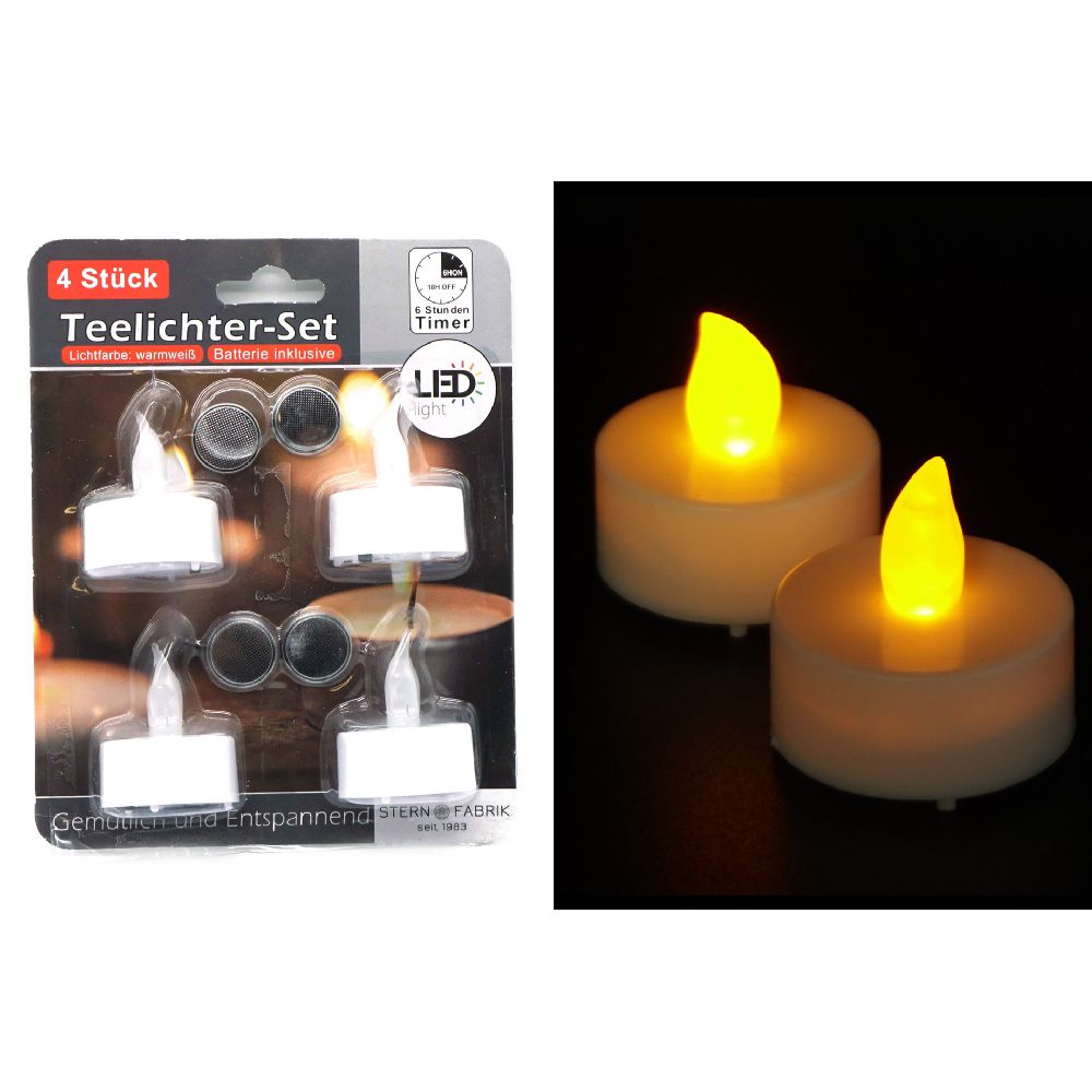 LED Teelichter 4er Set mit TIMER & Batterie 