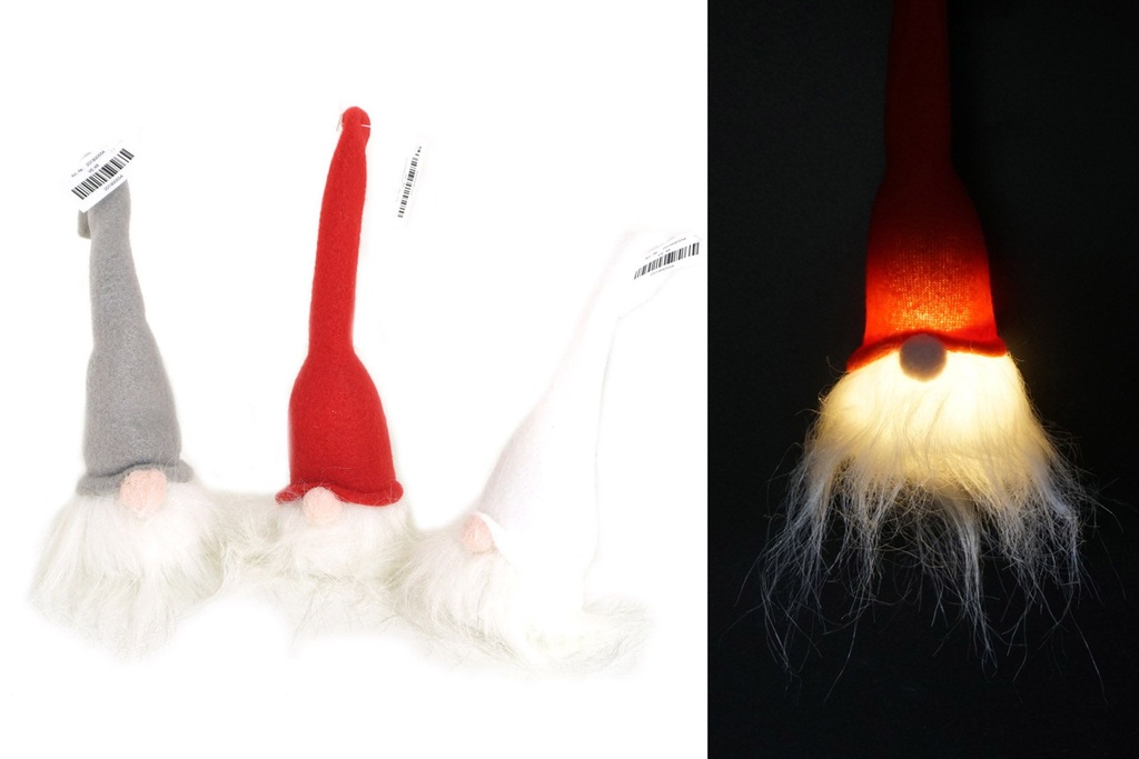 Weihnachtswichtel mit LED-Bart, warmweiß, 25cm, 3 Farben 