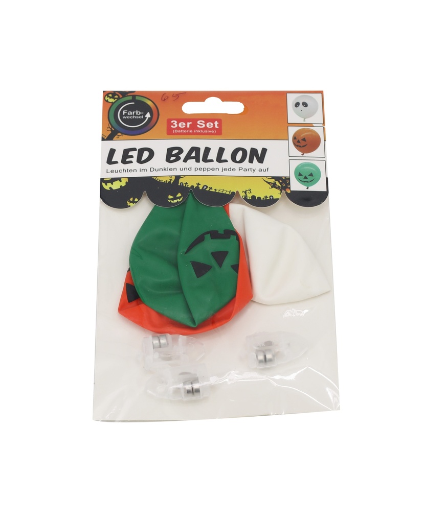 Halloween LED Ballon 3er mit Druck, Farbwechsel