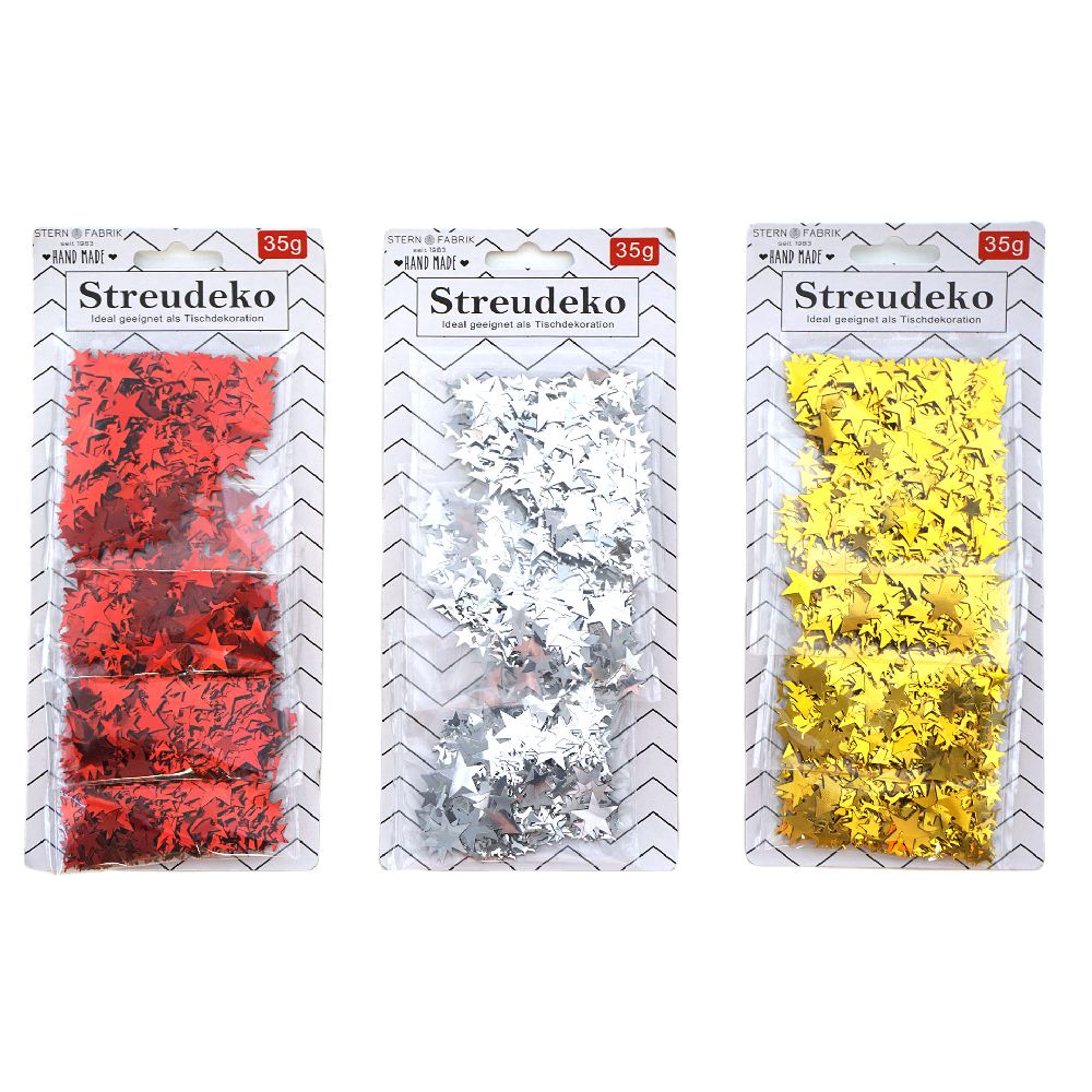 Deko Streudeko Sterne Metallic 35g, 3 Farben 