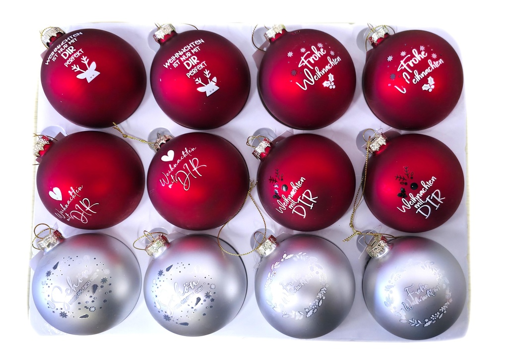 Weihnachtskugeln Glas "mit Spruch" Ø 8cm |1 Stück | Sortiment 05 | Handegemacht