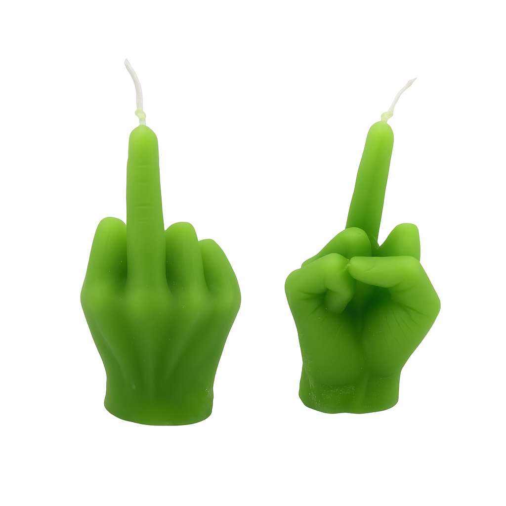 Kerze "Festtags-Muffel" Mittelfinger, 5x9,3cm, grün | Anti-Weihnachten für Weihnachtsmuffel, Xmas-Muffel & Weihnachts-Hasser