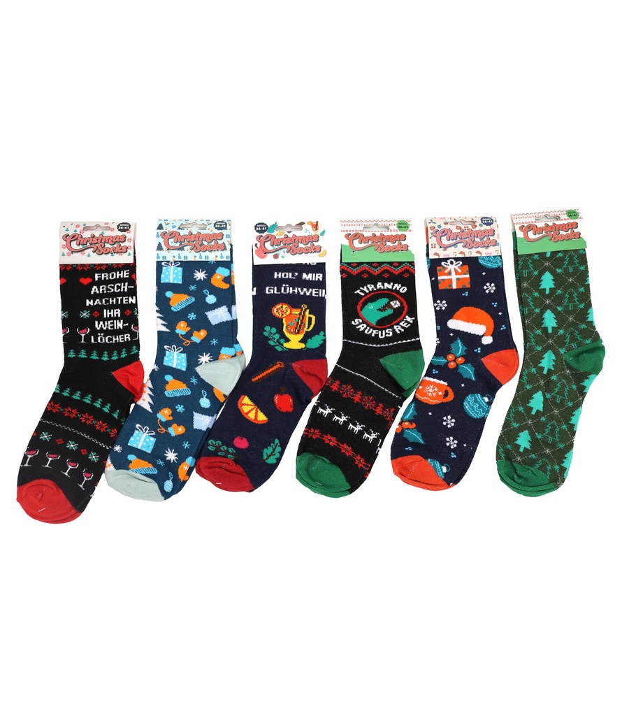 Socken mit Sprüchen Weihnachten, sortiert Gr 36-41, Gr. 42-45 sortiert