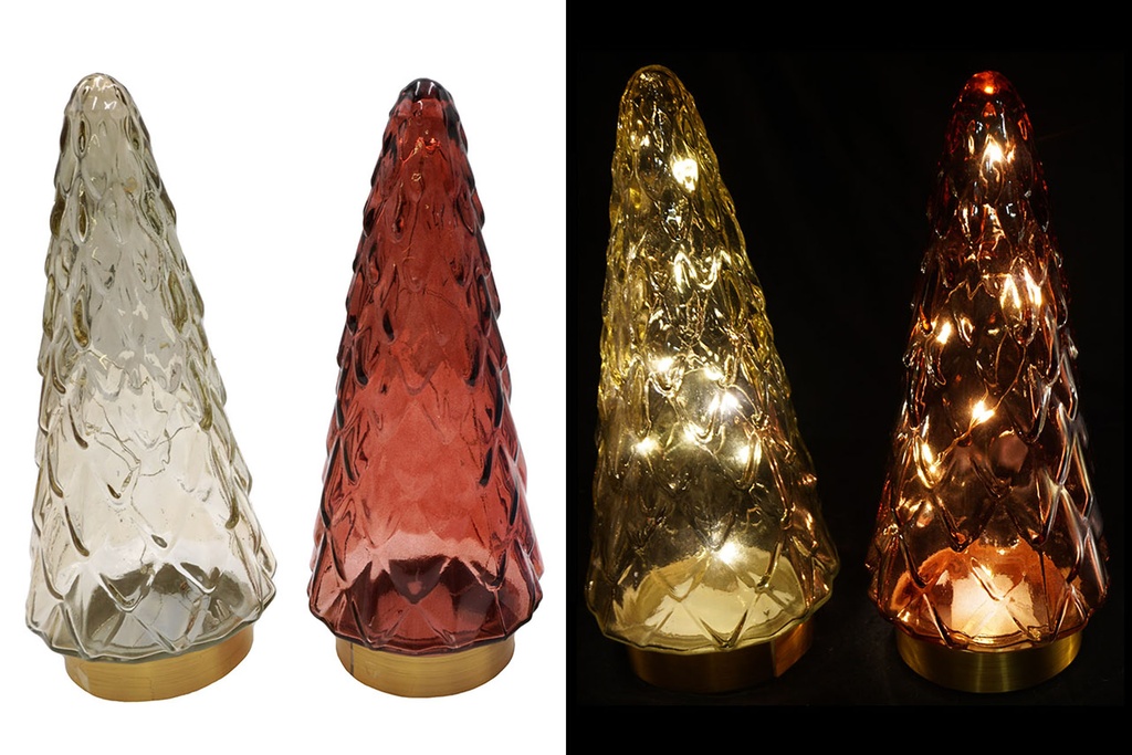 LED Dekoration "Tannenbaum Glas", 10 LEDs, 24,5x10,5cm, warmweiß