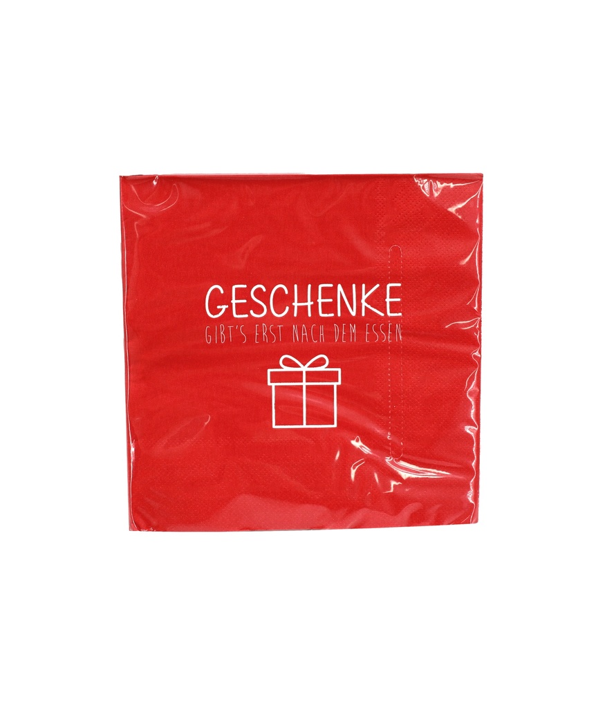 Servietten Weihnachten "GESCHENKE GIBT`S ERST NACH DEM ESSEN" 33x33cm, ¼ Falz, 3-lagig, 20er Pack