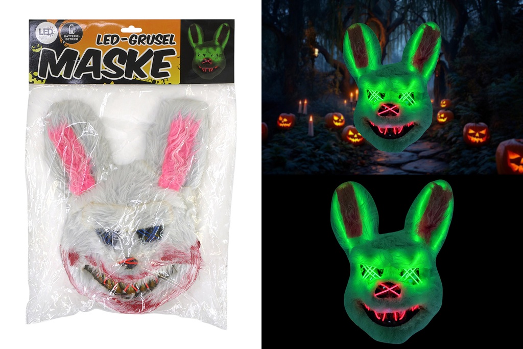 LED Halloween Maske "Bad Rabbit", 33x27x10cm, farbwechsel