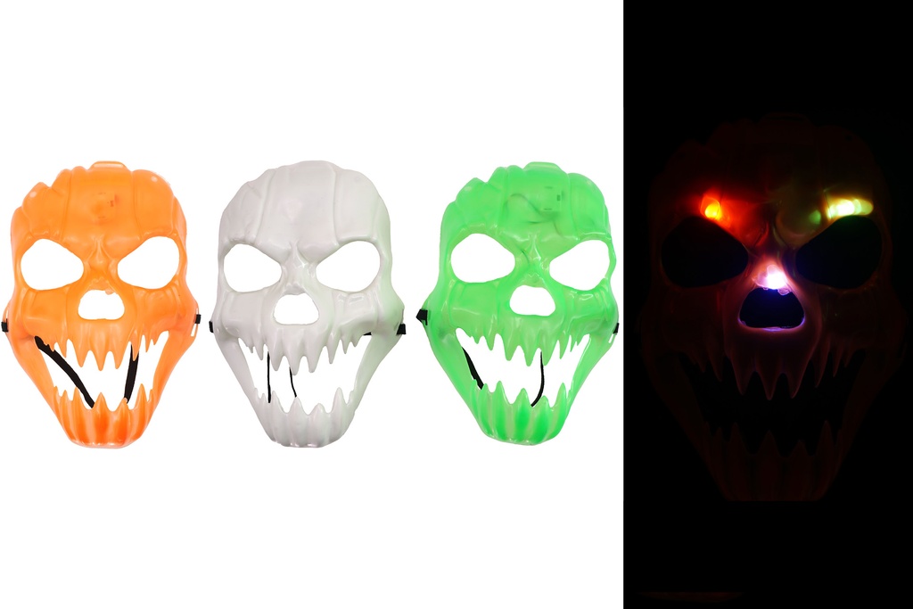 LED Halloween Maske "Totenkopf", 3 LEDs 24x16cm, farbwechsel