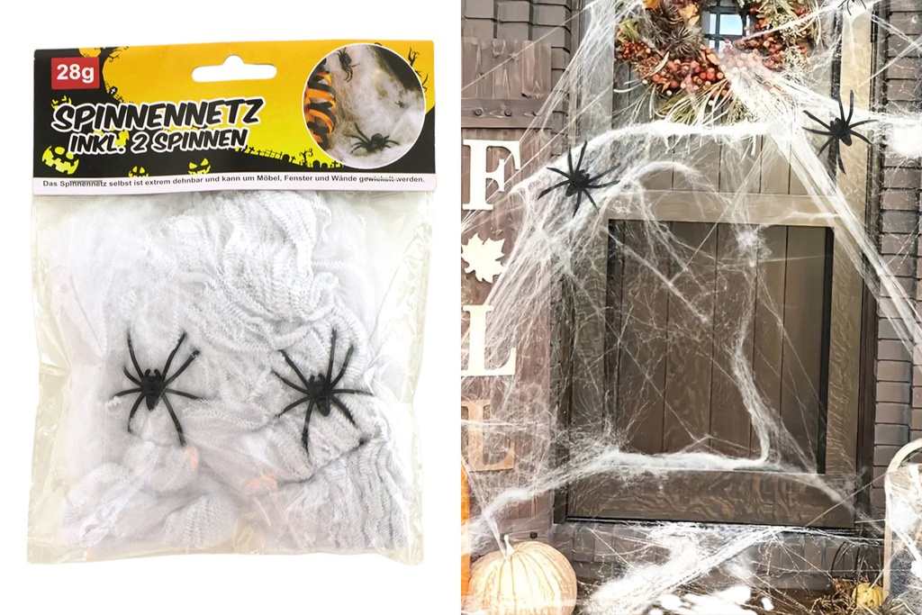 Halloween Dekoration "Spinnennetz inkl. 2 Spinnen", 35g