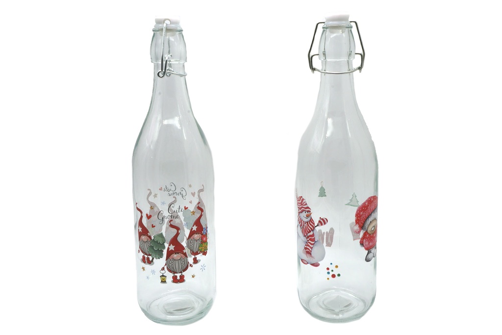 Weihnachtsdeko Glas "Bügelverschlussflasche" 1000 ml, 2 Designs