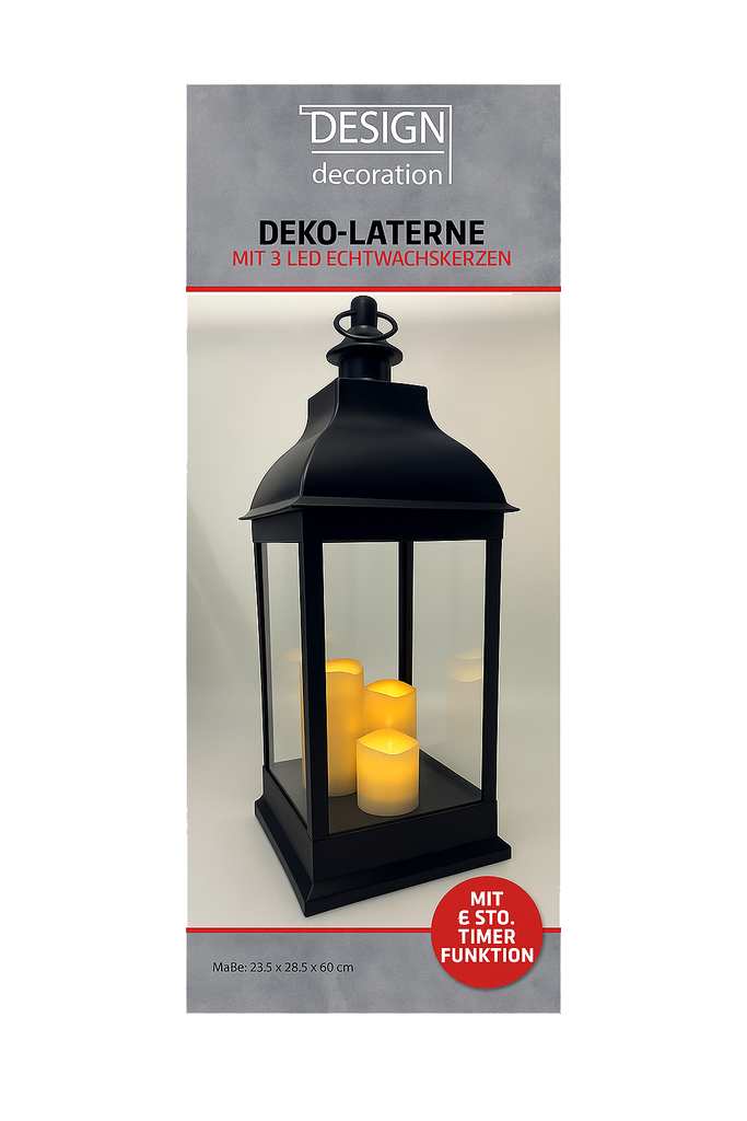 Laterne mit 3 LED Kerzen Flackernd H x 60 cm mit Timer