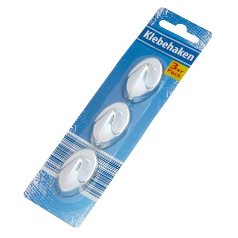 Klebehaken, verchromt - 3er Pack