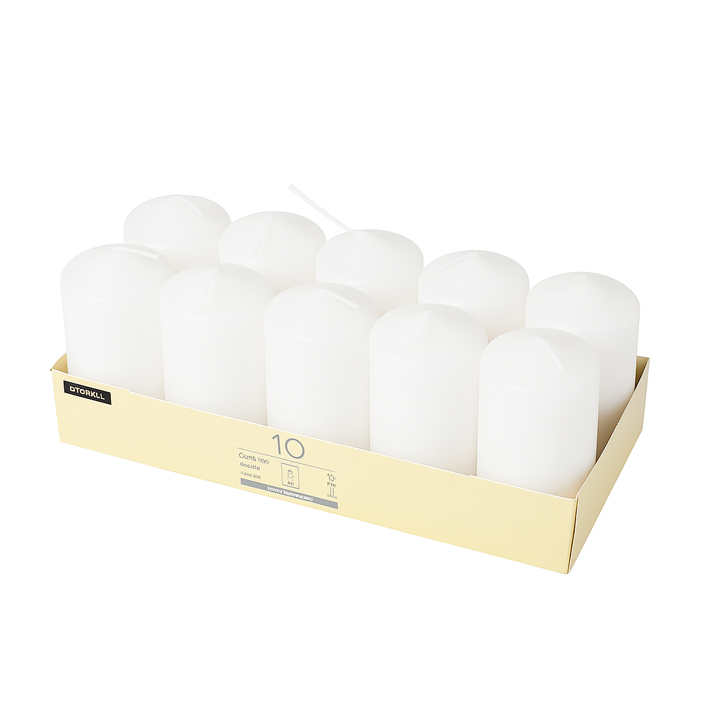 Stumpenkerzen 10er Pack Ø 40 mm · 90 mm weiss