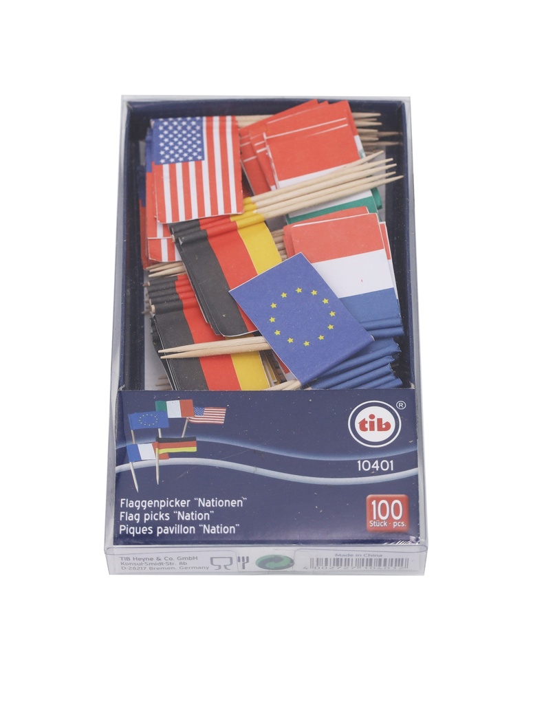 Nationalitäten Flaggenpicker 100er Pack 5-fach Mix