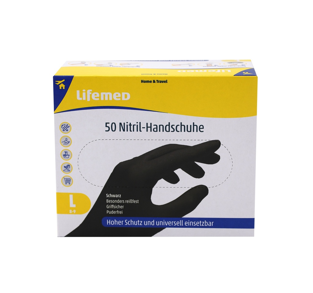 50 "Lifemed" Handschuhe, Nitril puderfrei schwarz Größe L