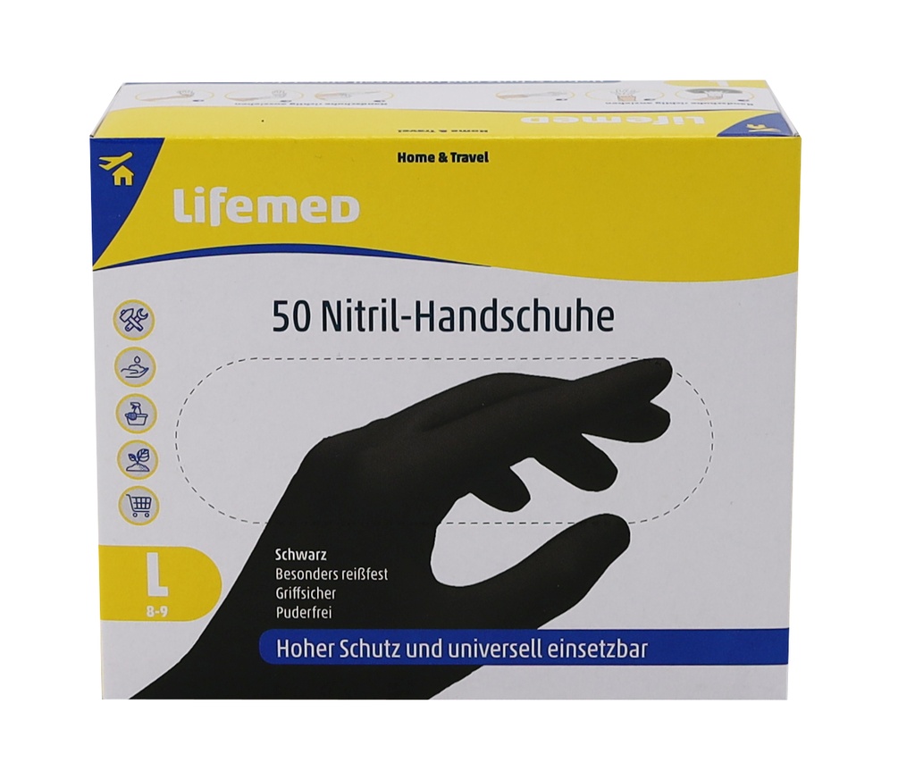 50 "Lifemed" Handschuhe, Nitril puderfrei schwarz Größe L