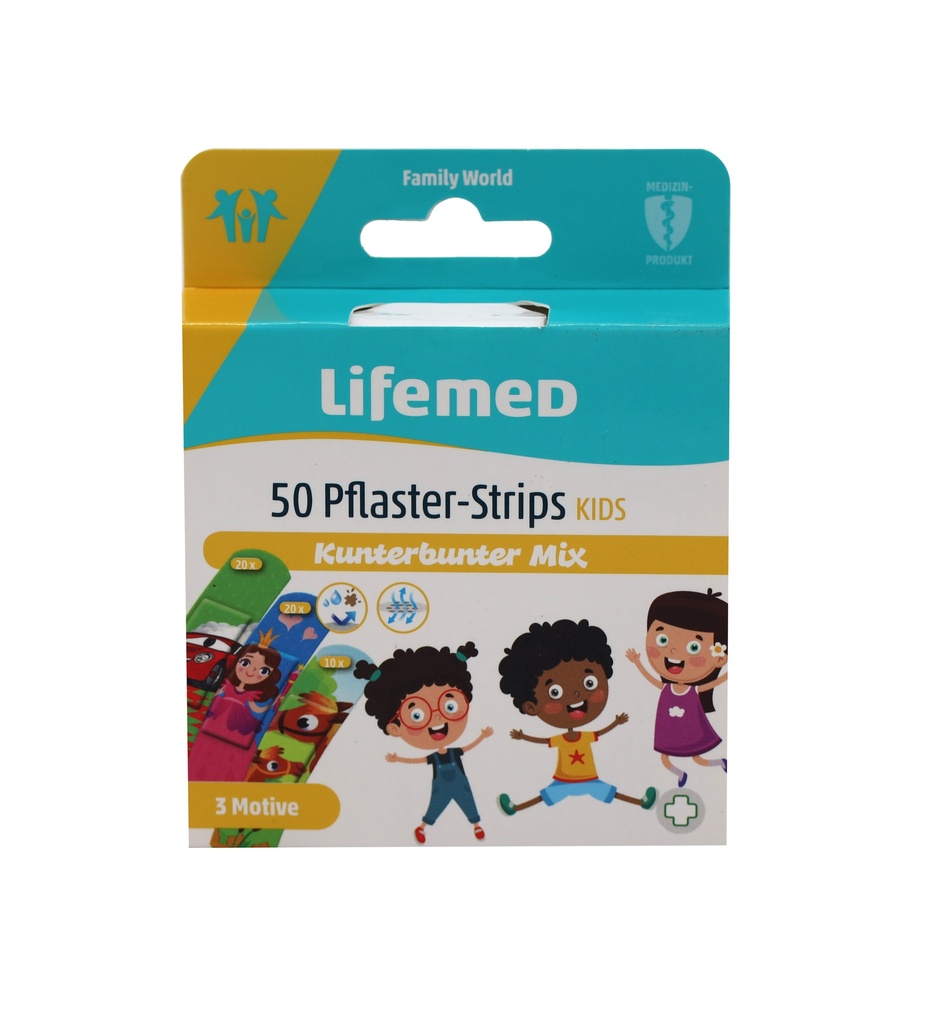 50 "Lifemed" Pflaster-Strips Kids 6 cm x 1,7 cm Kunterbunter Mix