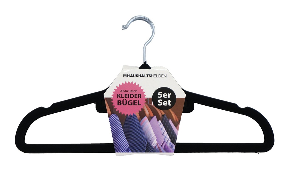 Kleiderbügel Samt "Anti-Rutsch" schwarz, 5er