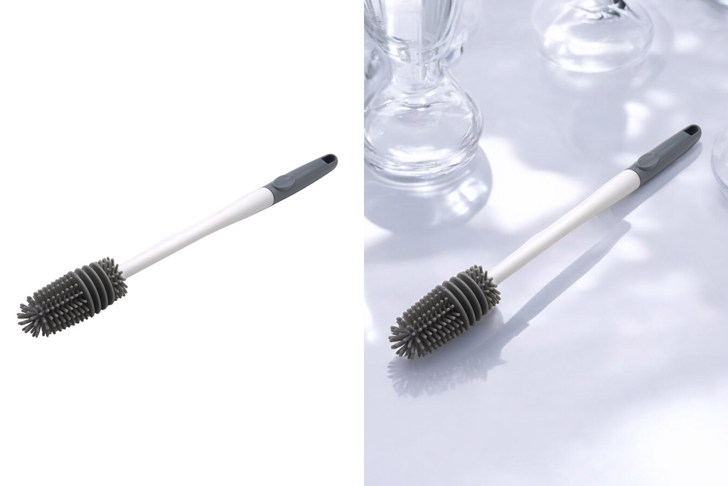 Flaschenbürste, Silikon, 34x3,5x3,5cm, weiß/grau