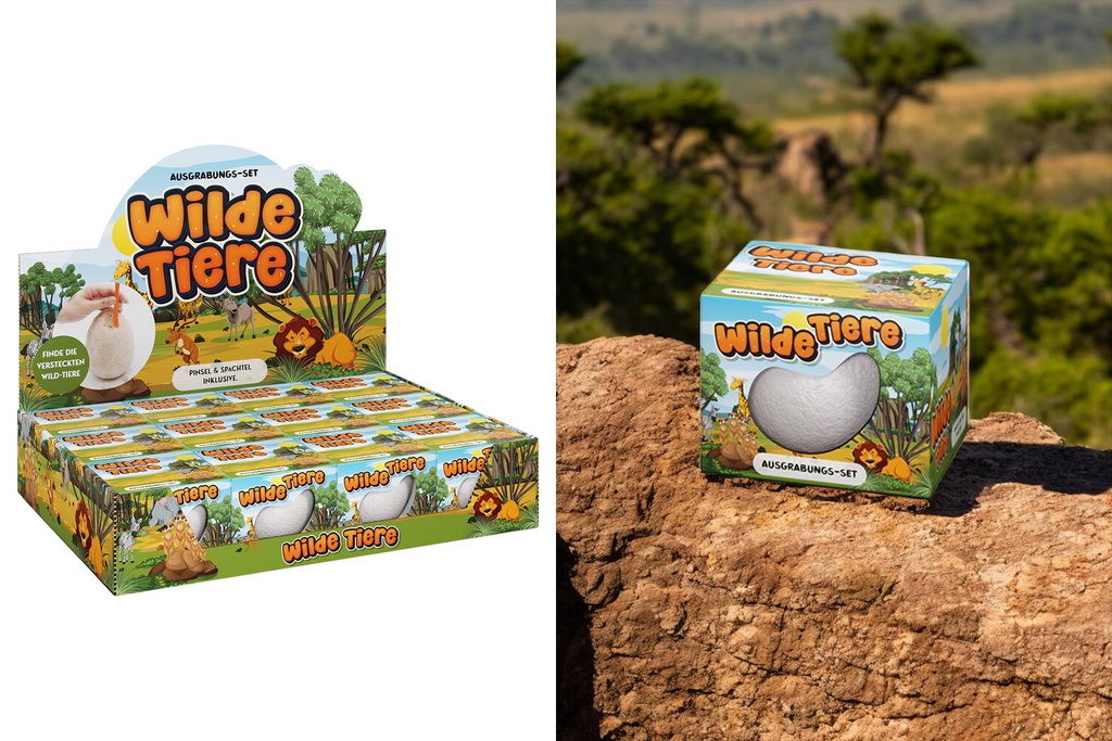 Ausgrabung Set "DIG IT" Wild Animals, 7,4x5,2cm, 12fach sortiert Display