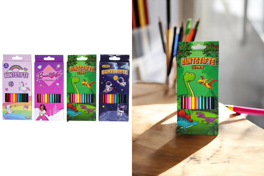 Buntstifte, 12er Set, 4 Designs