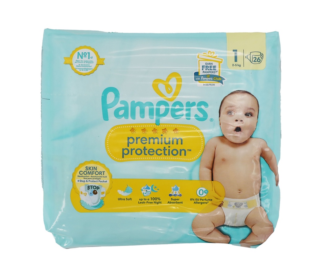 Pampers Premium Protection Windeln 26Stück Size 1 (2-5kg)